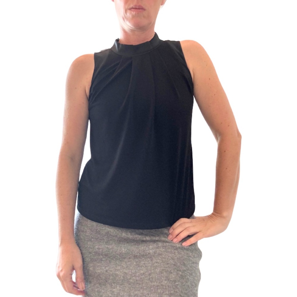 Ann Taylor Black Sleeveless Pleated Blouse
